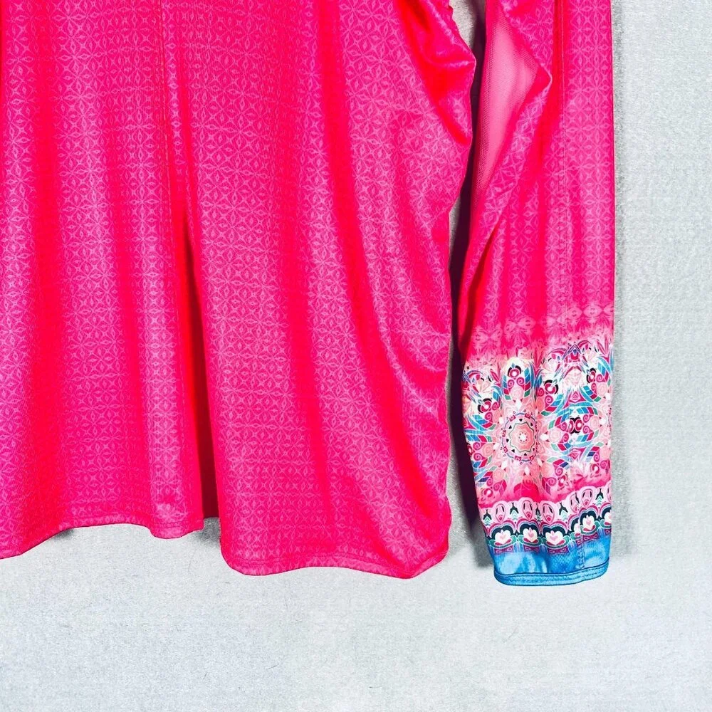 Lucky In Love Shirt Womens L Hot Pink Long Sleeve Pullover Tennis UPF 50 - Picture 8 of 14